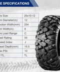 Beefy All Terrain ATV UTV Tires 25x10x12 For Mud And Sand Off Road Trails Two Pack Tubeless 6PR With Rugged Grip Trail