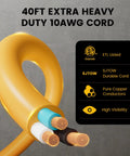 Close-up of 40ft retractable 10 AWG SJTOW cable with pure copper conductors, ETL listed, for garage and shop tools.