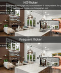 Comparison of BR30 Flood LED Light Bulbs 5000K Daylight 65W Equivalent E26 Base with another bulb showing flicker differences in a living room.