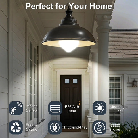 No Brainer Motion Sensor Light Bulbs For Indoor And Outdoor Use 12W 100W Equivalent A19 E26 5000K Daylight Dusk To Dawn Motion Activated Lighting For Front Door Porch Garage Basement Hallway 2 Pack in a porch lamp