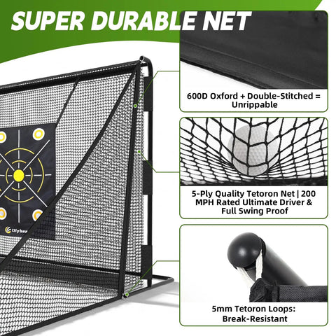 Heavy Duty Golf Hitting Net With Side Barriers For Real Balls Driving Practice Indoor Outdoor Ball Return And Collection System