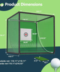 Diagram of Beefy Backyard Golf Practice Net Cage With 10X10X10 Ft Metal Frame Hitting Net featuring measurements in green.