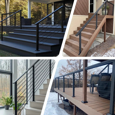 36 Inch Cable Railing Post Kit Surface Mount Black Heavy Duty Post Set With Pre Drilled Holes for decks and stairs installation views