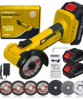 Cordless 21V Mini Angle Grinder Kit With Brushless Motor High Speed Electric Grinder Tool 210W Power 19000 RPM yellow