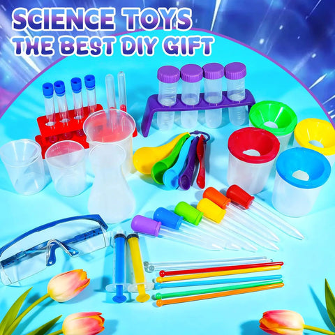 Colorful Totally Epic 37 Piece Kids Science Kit With Beakers Test Tubes Droppers Magnifier Safety Glasses And Stand