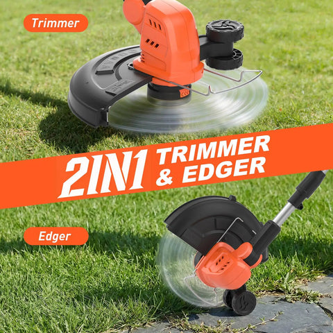 20V Cordless Lawn Mower And 12 Inch Weed Wacker Combo With Two 4Ah Batteries And Charger 13 Inch Deck Large 30L Grass Collection Bag For Easy No Fuss Yard Cleanup trimmer and edger