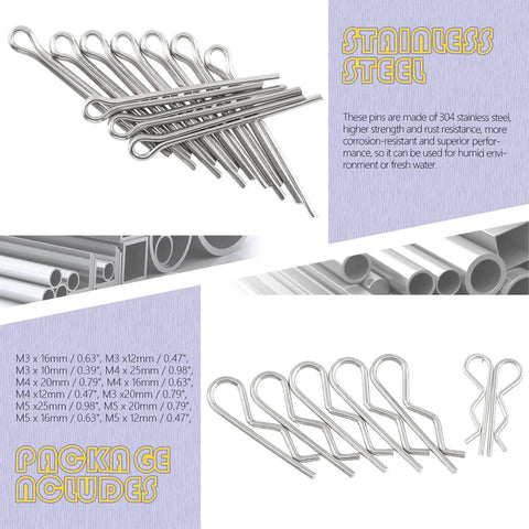 122 Piece 304 Stainless Steel Clevis Pin And Cotter Pin Fastener Kit With M3 M4 And M5 Sizes And Zinc Plated Clips displayed.