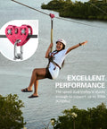 Zipline with Beefed Up Zipline Pulley Trolley 30KN Double Sheave For Quarter, Five Sixteenths, Three Eighths, And Half Inch Cables