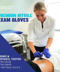 Built Tough 5 Mil Thick Nitrile Exam Gloves In Sharp Cobalt Blue Disposable Latex Free Protective Handwear For Health Professionals Emt Teams And Food Prep Straight Up Mega Bundle Of One Thousand Count used by a professional in a clinical setting.