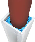 Fast Snap Column Enclosure Framing System Fits 3 To 4 Inch Round Pillars showing blue brackets around a brown round pillar.
