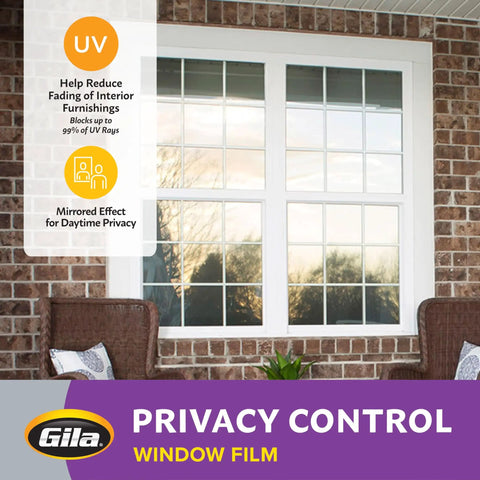 Privacy Mirror Window Film For Home Windows, DIY Adhesive, Glare Busting And Heat Control, UV Blocking Up To 99 Percent shown on window