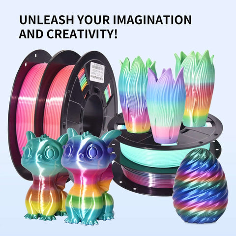 Shiny Rainbow PLA Filament Bundle For 3D Printing, 1.75mm, 200g Per Spool, 4 Spools Included, multicolor crafts and models display