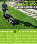 Person using D Ring Quick Mount Lawn Striping Kit for EGO 21 Inch and Ryobi walk-behind mowers on a green lawn