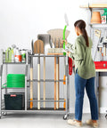 Heavy Duty Garden Tool Organizer With Lockable Wheels, Yard Tool Storage Rack For Garage And Workshop, Rake Broom Shovel Stand