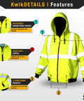 Men's Reflective Safety Jacket Fleece Hoodie Yellow High Visibility Class 3 ANSI OSHA Compliant with features explained