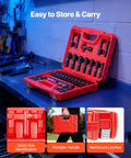Heavy Duty Badass 29 Piece 1/2 Inch Drive Impact Socket Set Featuring Deep Well CR-V Steel Black Phosphate Coating For Superb Torque Transfer And Serious Garage Wrenching Sessions in portable red storage case.