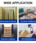 Various uses of Heavy Duty Stretch Wrap For Pallets And Moving, Clear Industrial Strength Plastic Wrap Roll 15 Inch By 1000 Feet, 60 Gauge, With Handles, Durable Shrink Film For Secure Load, 4 Pack in warehouse packing, surface protection, express logistics, and moving supplies.