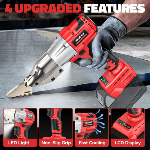 Cordless Sheet Metal Cutter Nibbler With 221 Foot Pounds Of Torque Cutting Metal Surface, LED Light and LCD Display