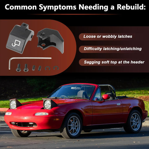 Mazda Miata Soft Top Roof Latch Lock Rebuild Kit 1990-2005 1.8L L4 Convertible Aluminum Black Anodized example