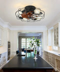 Small Mid Century Caged Ceiling Fan With Lights And Remote 20 Inch in modern kitchen setting