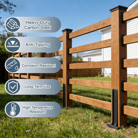 4 Pack Heavy Duty Fence Post Repair Kit With Wavy Design Steel Anchors installed on wooden fence