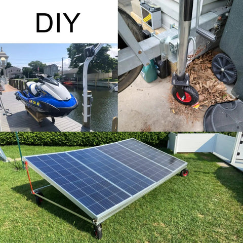 Built Tough 4 Pack Pneumatic Swivel Casters 8 Or 10 Inch Flat Free Rubber Wheels With Solid Steel Brackets on solar panel cart.
