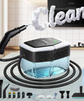 Opbodqo High Temp 257F Handheld Steam Cleaner With Adjustable Settings 19 Qt Capacity And Powerful 2500W Motor on kitchen counter with accessories.