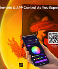 Hand holding phone showing app control for Sunset Projection Lamp With 21 Colors And 180 Degree Rotating Led Light For Party And Bedroom Decor App Control And Push Button Switch Create Romantic Sunset Ambiance Anywhere