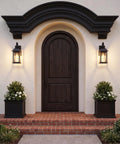 Two Pack Outdoor Wall Sconces, Waterproof Exterior Porch Lanterns With E26 Socket, showcased flanking an entryway.
