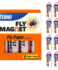 No Sweat Fly Trap Sticky Fly Paper Strips For Pesky House Flies Odorless Mess Free Hanging Pest Control Solution Eight Pack in box.