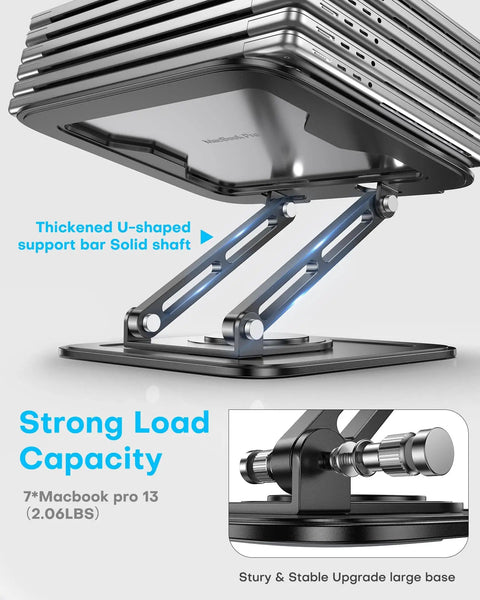 Close-up of Grab And Go Portable Laptop Stand With 360 Degree Rotation Base showing strong load capacity and adjustable support bar.