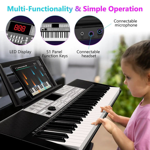 Child playing Dope 61 Key Digital Piano With Dual HiFi Speakers LED Display 51 Function Buttons Dual Keyboard Two Power Options