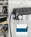 All Weather Outdoor Power Strip With 8 Outlets And 3 USB Ports IPX6 Waterproof Surge Protector For Garden And Patio 6Ft Flat Plug Fireproof ABS Black mounted on wall