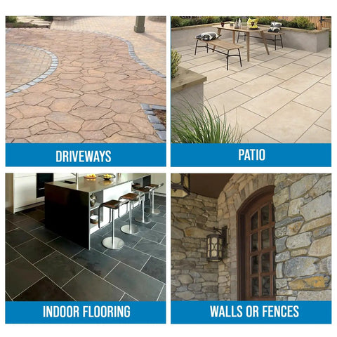 Stone Sealer That Keeps It Tight, Penetrating Water Repellent For All Stone Surfaces, used on driveways, patios, floors, walls.