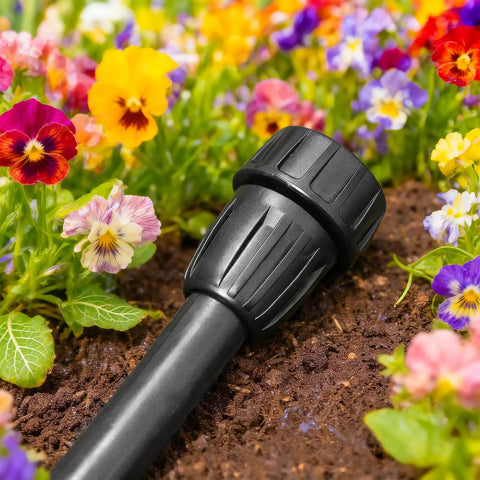 Six Pack 3/4 Inch Female Pipe Thread To 1/2 Inch Drip Tubing Adapter Swivel Garden Hose Connector For 1/2 Inch Drip Line Fits Standard 3/4 Inch Hoses And Faucets, black plastic drip irrigation connector in flower bed