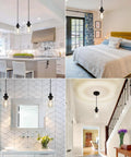 Industrial Pendant Lighting Set With Clear Glass Shade installed in kitchen, bedroom, bathroom, and hallway for versatile home decor