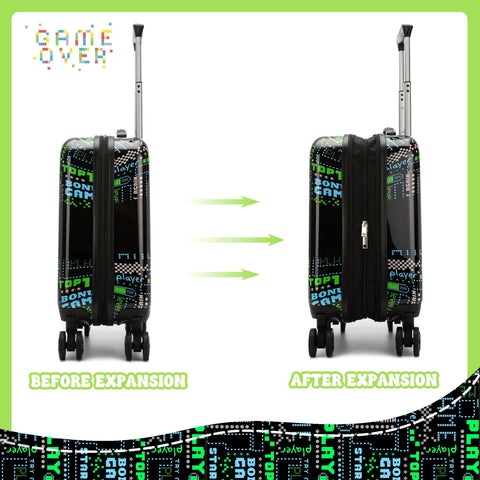 Kids 16 Inch Travel Suitcase Set With Smooth Rolling Spinner Wheels For Boys Carry On Hard Shell Luggage Airline Approved