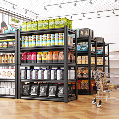 Heavy Duty Garage Shelving Unit With 2500 Lbs Capacity, Adjustable Metal Storage Shelves displaying assorted groceries