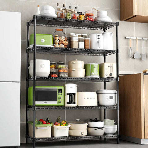 Heavy Duty 5 Tier Wire Shelving Unit With Liners Built Like A Tank For Serious Garage Organization Adjustable Steel Storage Rack Measuring 48 By 18 By 72 Inches Handles Up To 1875 Pounds Black