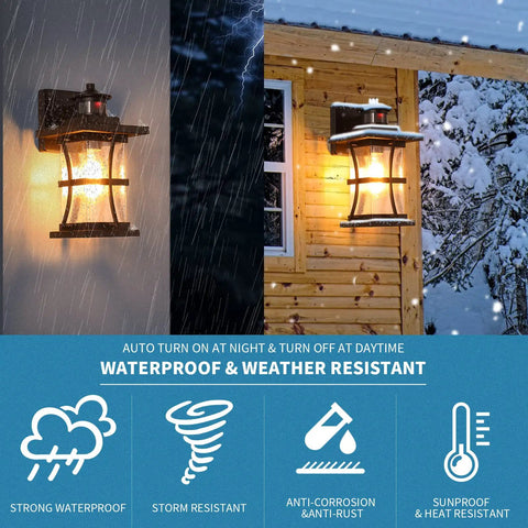 Motion Sensor Outdoor Wall Light With Dusk To Dawn Sensor, Waterproof Black Seeded Glass Porch Lantern For House And Garage, Anti Rust Exterior Lighting, Wall Mount Fixture