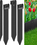 Heavy Duty Landscape Edging Stakes 20 Pack, 10 Inch 2mm Thick High Carbon Steel Anchoring Spikes securing garden edging with tulips