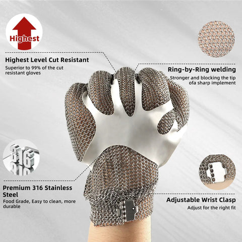A9 Pro Grade Cut Resistant Stainless Steel Chainmail Glove For Meat Processing and Food Prep Oyster Shucking Fish Fillet Heavy Duty Safety