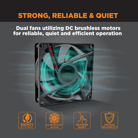 Image of Ultra Quiet Floor And Wall Register Booster Fan With Five Speeds And Smart Tech Delivers Big Time Airflow Boost Up To 132 CFM When Back Pressure Blocks Air No HVAC Mods Needed Perfect For Hot Or Cold Rooms, highlighting dual fans with DC brushless motors.