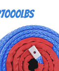 Close-up of Beefy Heavy Duty Synthetic Winch Rope Three Eighths Inch by Ninety Two Feet for SUVs, showing braided texture.