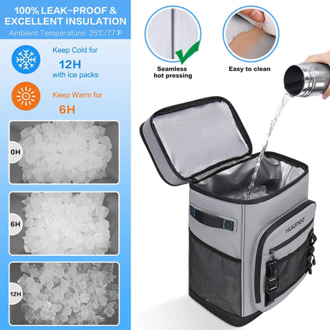 Large Waterproof Insulated Cooler Backpack for Men and Women, Leak Proof 30L cooler bag with ice pack insulation and open lid