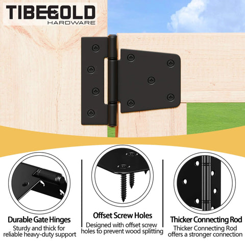 Heavy Duty Gate Hinges Black Iron T Strap Hinges for Barn Doors and Fences 2 Pack with Extra Long Screws installed on wooden gate