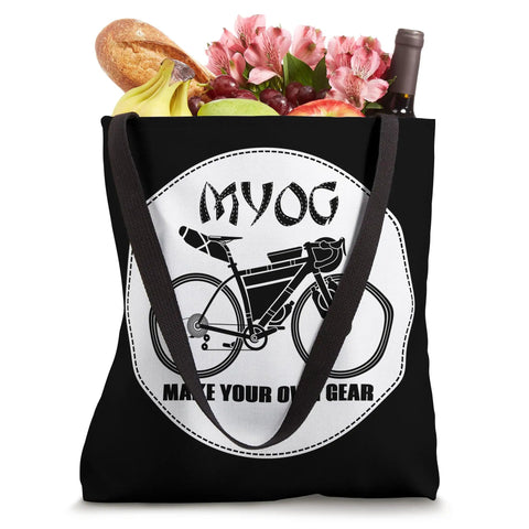 Bikepacking Tote Bag For DIY Cyclists Make Your Own Gear Style Adventure Ready Tote Bag black with graphic and groceries