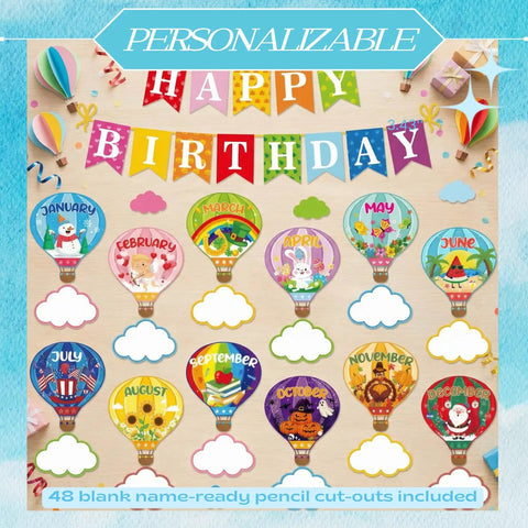 Hot Air Balloon Birthday Bulletin Board Decor Set Lets Celebrate Party Wall Signs And Calendar Cutouts For Festive Classrooms
