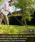 Person using Heavy Duty Lawn Leveling Rake with 72 Inch Long Handle and 31 Inch Head in garden