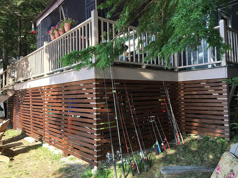 Deck with dark walnut finish using All In One Exterior Wood Stain And Waterproofing Sealant For Decks And Fences In Dark Walnut With UV Protection And A Breeze To Apply No Back Brushing Needed 1 Gallon
